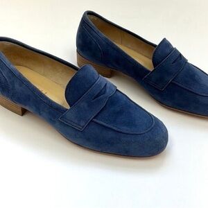 Blue Suede Penny Loafers Flats